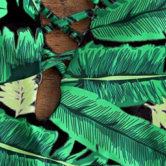 Nwt Palm Print Backless Plunge Padded One Piece - Picture 6 of 11